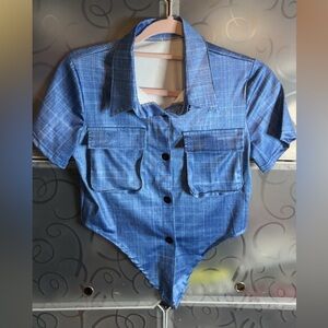 SHEIN Blue Plaid Short Sleeve Button-Up Shirt